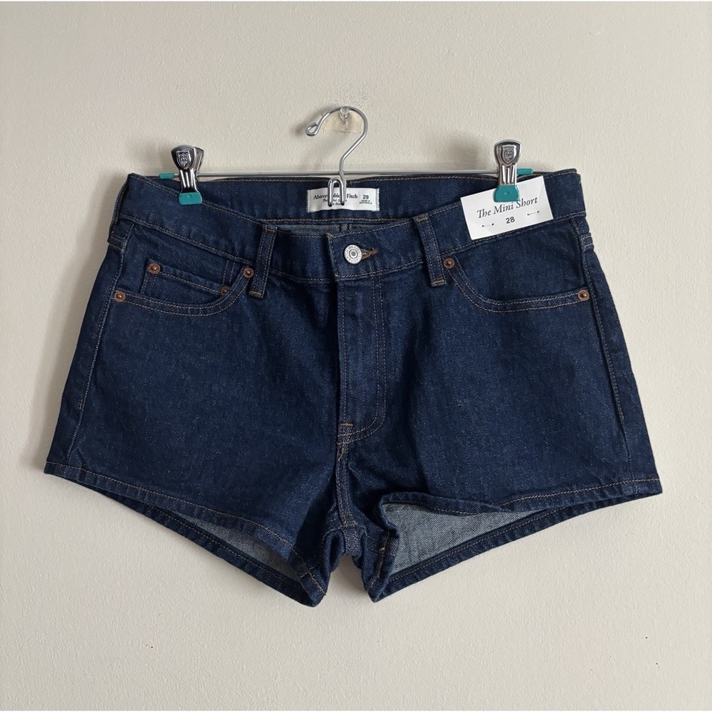 NWT Abercrombie & Fitch Low Rise Mini Short Dark Blue Denim Size 28 Cotton